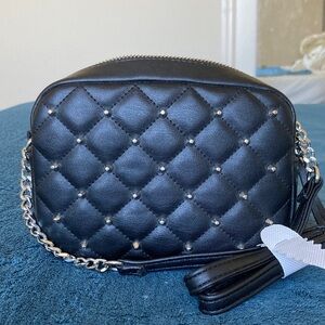 Rebecca Minkoff Vegan Leather diamond quilt studded top zip crossbody bag
